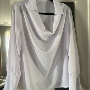 Women’s White Drape-Neck Blouse